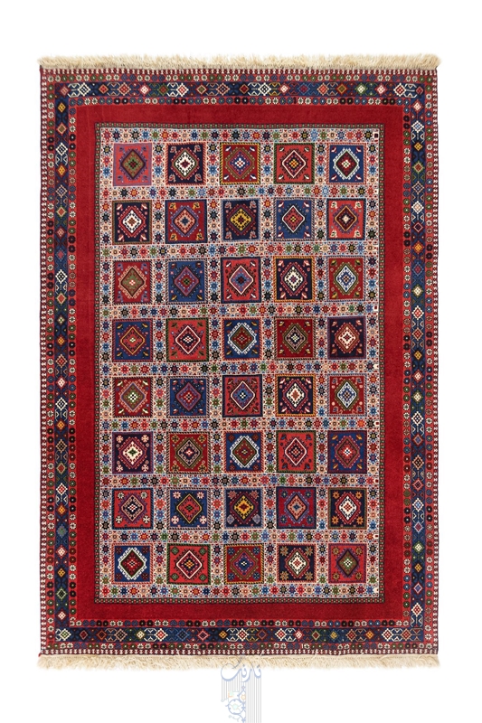 تصویر فرش دستباف یلمه، عشایری، طرح خشتی، ۴متری، کد SAC35
