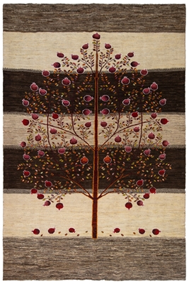 تصویر فرش دستباف قشقایی، گبه، طرح درخت انار، خودرنگ، کد HJC195
