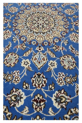 تصویر فرش دستباف نایین ذرع چارک ۹لا پشم و ابریشم طرح لچک ترنج آبی